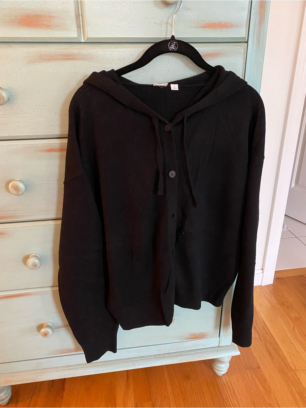 GAP Black Hooded Button-Up Cardigan Sweater